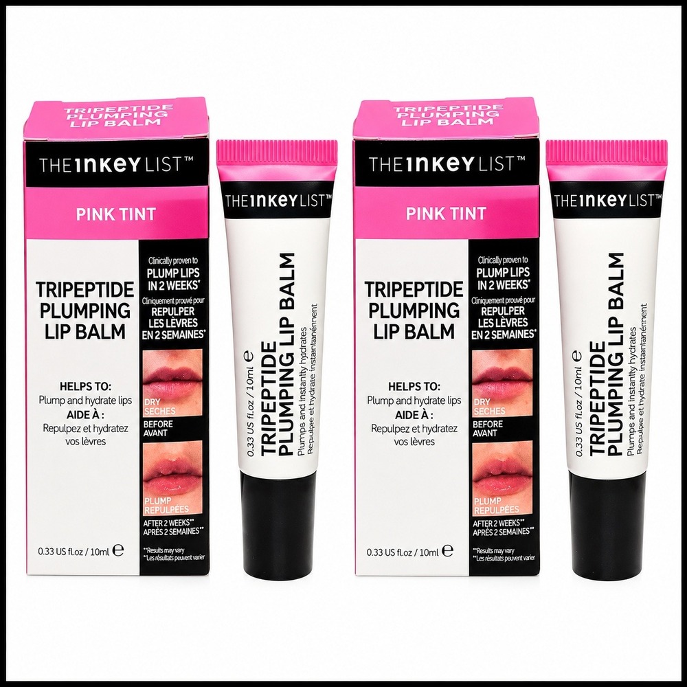 2 x THE INKEY LIST Tripeptide Plumping Lip Balm PINK TINT 0.33 oz Full Size New